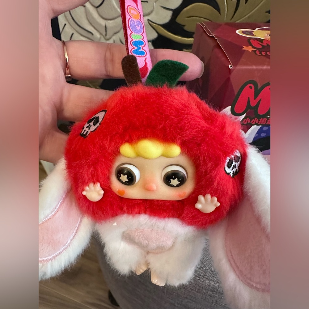 Charming MIGO Red Plush Apple Toy with Bunny Ears